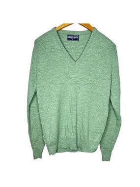 Vintage Robert Bruce Men’s Green V-Neck Knit Sweater Made In USA Size‎ L
